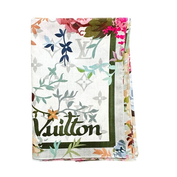 Louis Vuitton Floral Multicolor Monogram Square Bandana Scarf - Picture 2 of 12